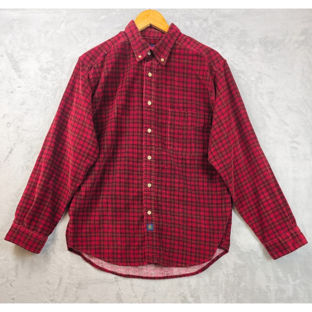 Catalina Corduroy Button Up Shirt Mens Medium Red Plaid Pocket 90s Y2K